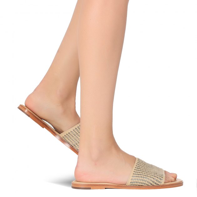 Женские шлепанцы DRAGON, Артикул INTERLACED V SANDAL, бежевый | 2342891. Ракурс 7