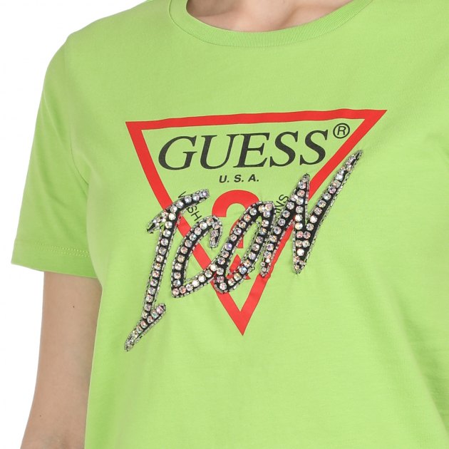 Женская футболка GUESS SS CN ICON TEE, Артикул W1RI25I3Z00, светло-зеленый | 2622183. Ракурс 3