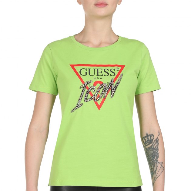 Женская футболка GUESS SS CN ICON TEE, Артикул W1RI25I3Z00, светло-зеленый | 2622183. Ракурс 4
