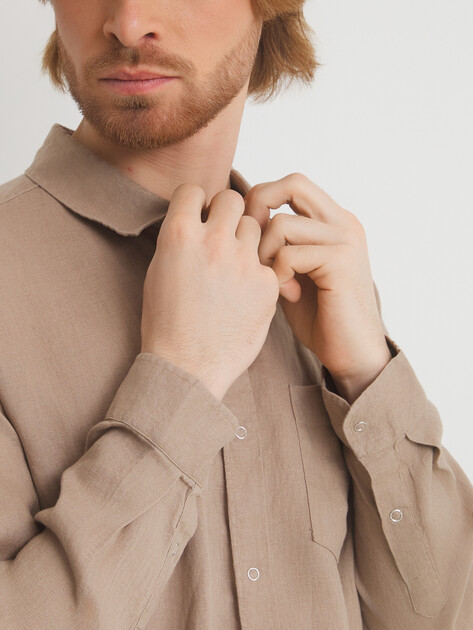 Мужская рубашка MAISON DAVID, Артикул SHIRT, темно-бежевый | 2768716. Ракурс 3 Мужская рубашка MAISON DAVID, Артикул SHIRT, темно-бежевый | 2768716. Ракурс 3