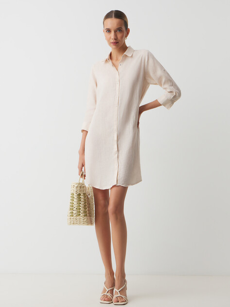 Женское платье-рубашка MAISON DAVID, Артикул DRESS, молочно-бежевый | 2770150. Ракурс 2 Женское платье-рубашка MAISON DAVID, Артикул DRESS, молочно-бежевый | 2770150. Ракурс 2