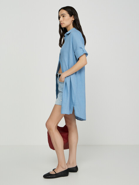 Женское платье-рубашка MAISON DAVID, Артикул DRESS, серо-голубой | 2770178. Ракурс 2