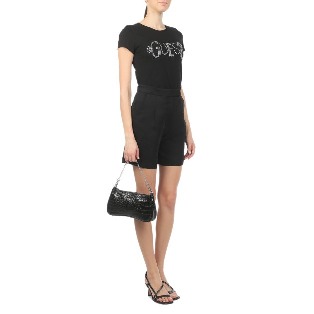 Женская футболка GUESS SS GUESS JEWEL LOGO R3, Артикул W1RI01KA0Q0, черный | 2839424. Ракурс 4