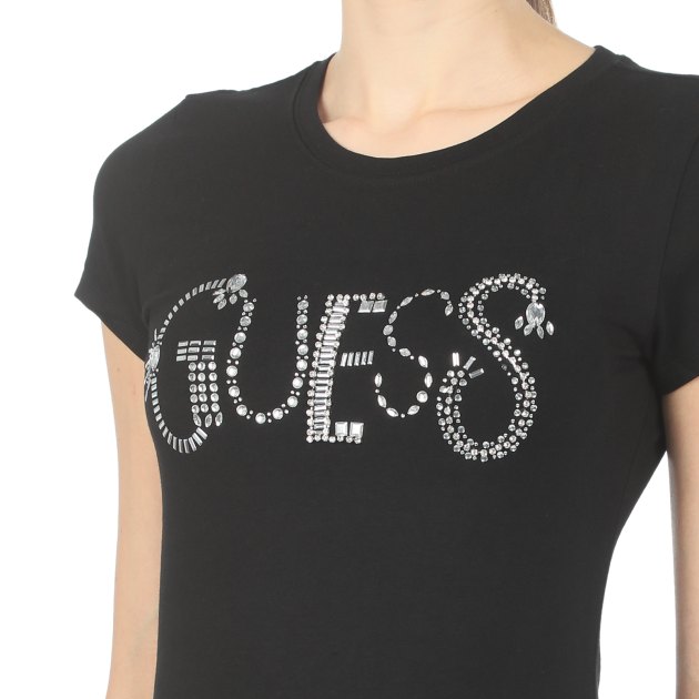 Женская футболка GUESS SS GUESS JEWEL LOGO R3, Артикул W1RI01KA0Q0, черный | 2839424. Ракурс 3