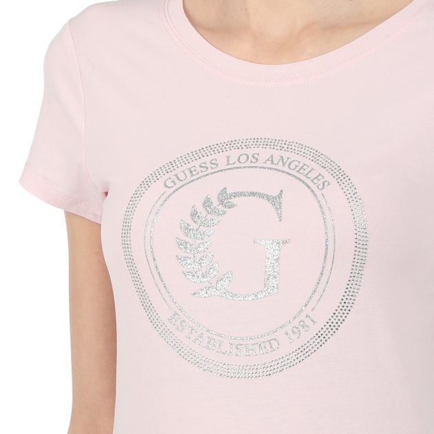 Женская футболка GUESS SS G CREST LOGO R3, Артикул W1RI14KAKZ2, розовый | 2839551. Ракурс 3