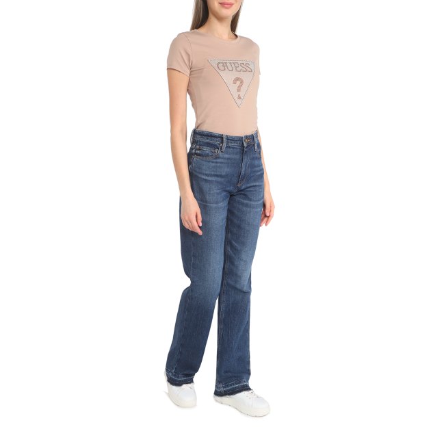 Женская футболка GUESS SS TRIANGLE CRYSTAL LOGO R3, Артикул W3RI05KA0Q1, розовато-бежевый | 3270713. Ракурс 4