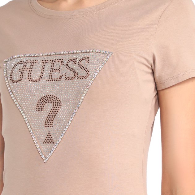 Женская футболка GUESS SS TRIANGLE CRYSTAL LOGO R3, Артикул W3RI05KA0Q1, розовато-бежевый | 3270713. Ракурс 3
