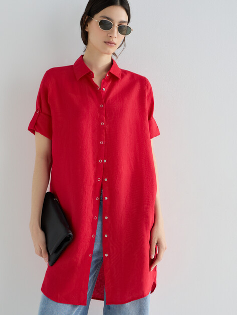 Женское платье-рубашка MAISON DAVID, Артикул DRESS, алый | 3373073. Ракурс 1