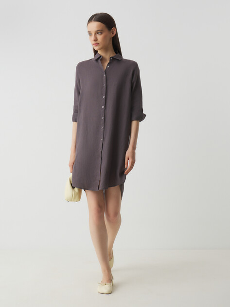 Женское платье-рубашка MAISON DAVID, Артикул DRESS, серо-коричневый | 3373301. Ракурс 2