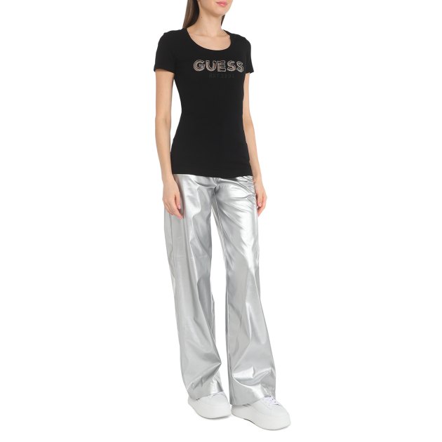 Женская футболка GUESS SS RN MESH LOGO TEE, Артикул W3GI35J1300, черный | 3595041. Ракурс 4