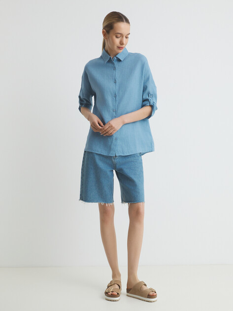 Женская рубашка MAISON DAVID, Артикул MLY2115, серо-голубой | 3611720. Ракурс 2