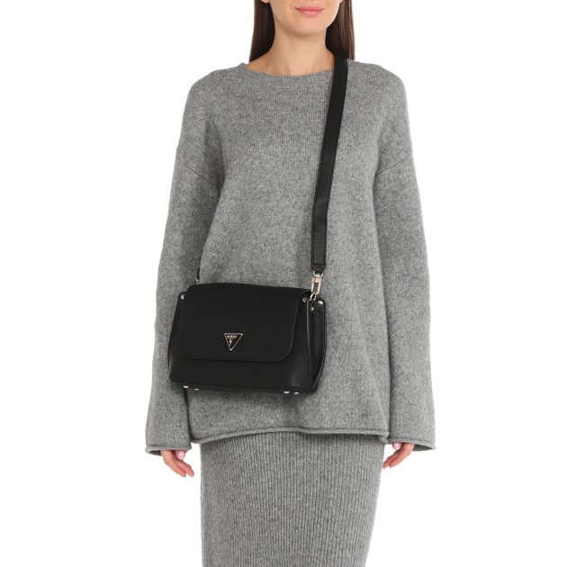 Женская сумка через плечо GUESS MERIDIAN FLAP CROSSBODY, Артикул HWBG8778200, черный | 3618218. Ракурс 1