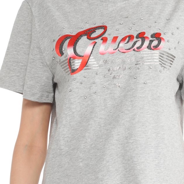Женская футболка GUESS SS CN SATIN LOGO TEE, Артикул W3GI33KB3P0, светло-серый | 3745061. Ракурс 3