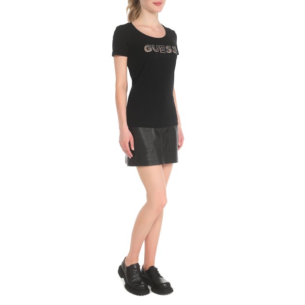 Женская футболка GUESS SS RN MESH LOGO TEE, Артикул W3GI35J1300, черный | 3745481. Ракурс 4