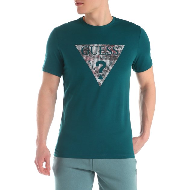 Мужская футболка GUESS SS CN TRIANGLE GEL PRINT TEE, Артикул M4RI29J1314, бирюзово-зеленый | 3822307. Ракурс 2