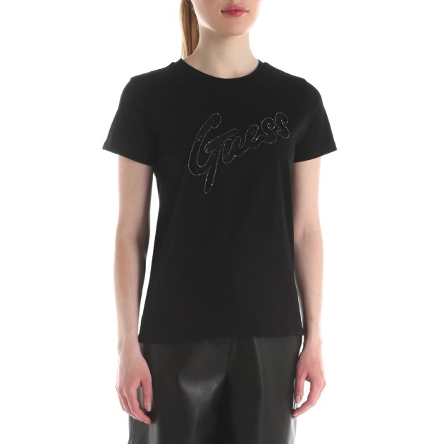 Женская футболка GUESS SS GUESS LACE LOGO EASY TEE, Артикул W4RI25K9RM1, черный | 3822678. Ракурс 2