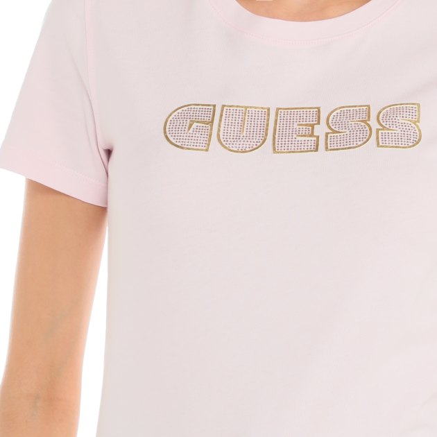 Женская футболка GUESS SS CN GLOSSY LOGO TEE, Артикул W4RI30I3Z14, светло-розовый | 3822737. Ракурс 3