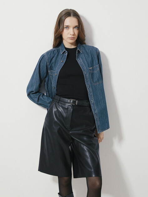 Женская рубашка из денима MAISON DAVID, Артикул XS-038-1, серовато-синий | 3836485. Ракурс 5