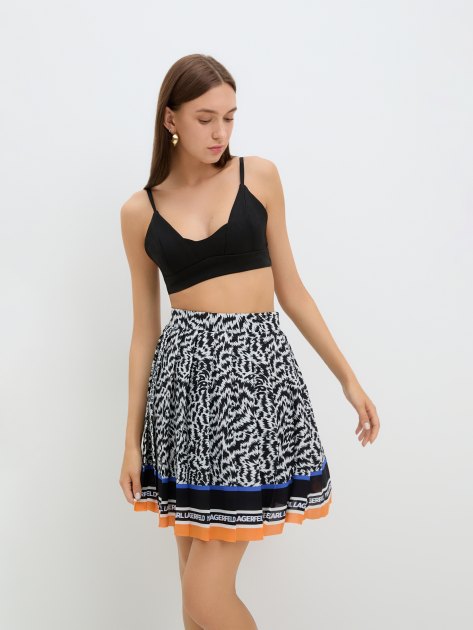 Плиссированная юбка KARL LAGERFELD pleated mini skirt, Артикул 241W1201, анималистичный принт | 3896783. Ракурс 5