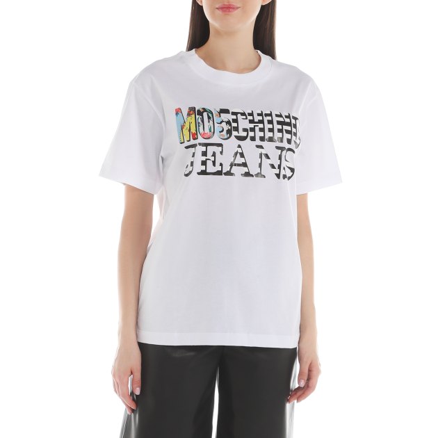 Женская футболка MO5CH1NO JEANS ARCHIVE PRINT, Артикул 0703 M, белый | 3931911. Ракурс 2