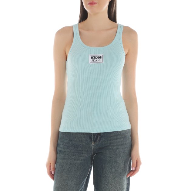 Женская майка MO5CH1NO JEANS WHITE BLACK.. AND MORE, Артикул 0812 SS24, голубой | 3931925. Ракурс 2