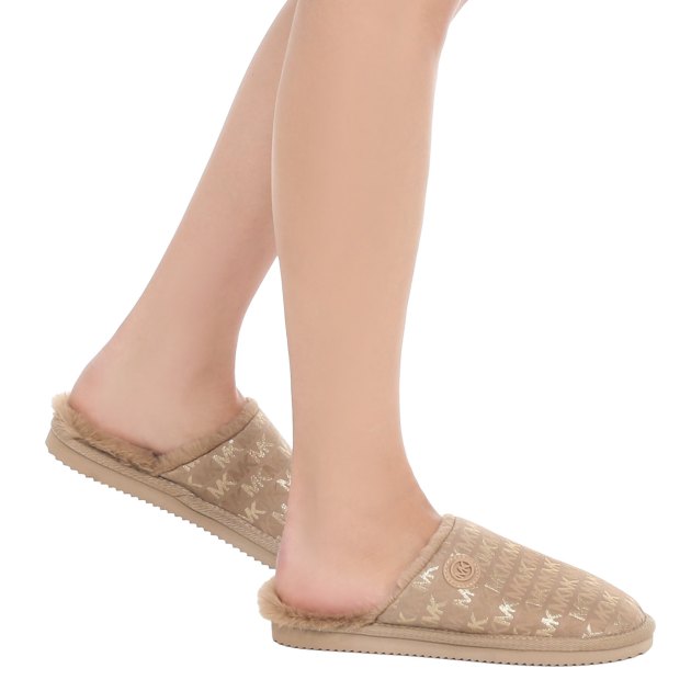 Женская домашняя обувь MICHAEL KORS JANIS SLIPPER, Артикул 40R2JAFP1Y, бежево-коричневый | 3997265. Ракурс 4