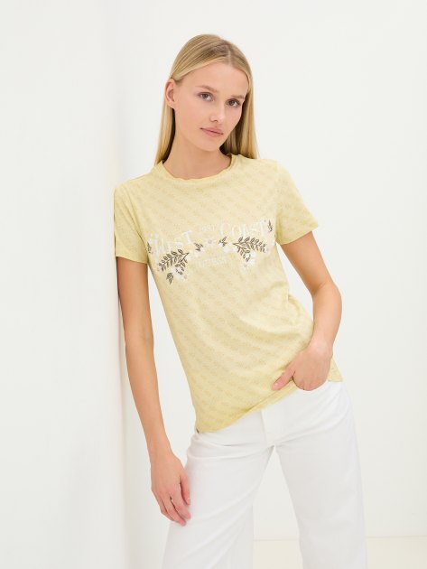 Женская футболка GUESS SS WEST COAST LOGO EASY TEE, Артикул W4GI48K9RM1, бледно-желтый | 3999594. Ракурс 5
