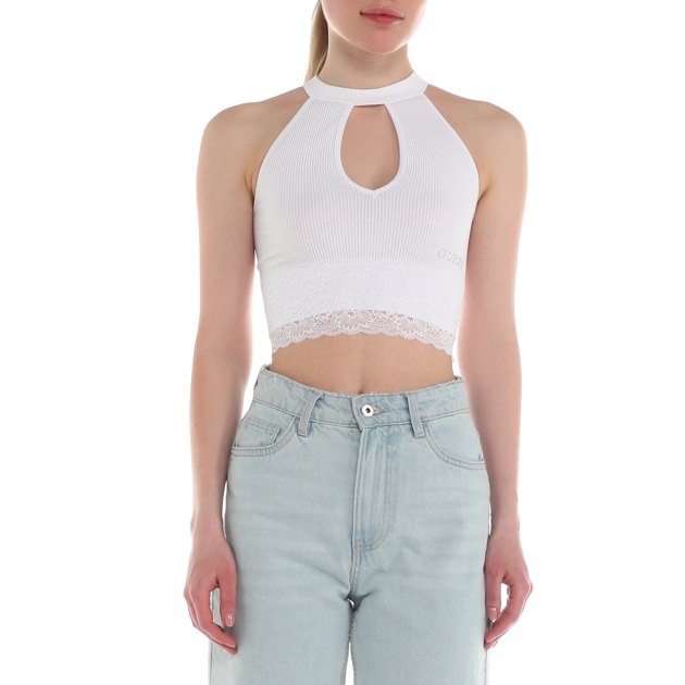 Топ GUESS LILA LACE SEAMLESS TOP SWTR, Артикул W4GZ24Z2ZN0, белый | 3999699. Ракурс 2