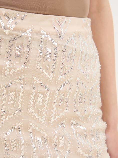 Юбка макси MARCIANO BY GUESS CRYSTALS EMBROIDERED SKIRT, Артикул 4GGD176248A, бежевый | 4004290. Ракурс 3