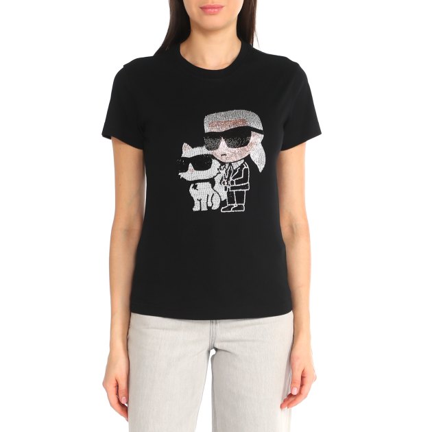 Женская футболка KARL LAGERFELD IKONIK 2.0, Артикул 230W1772, черный | 4038183. Ракурс 2
