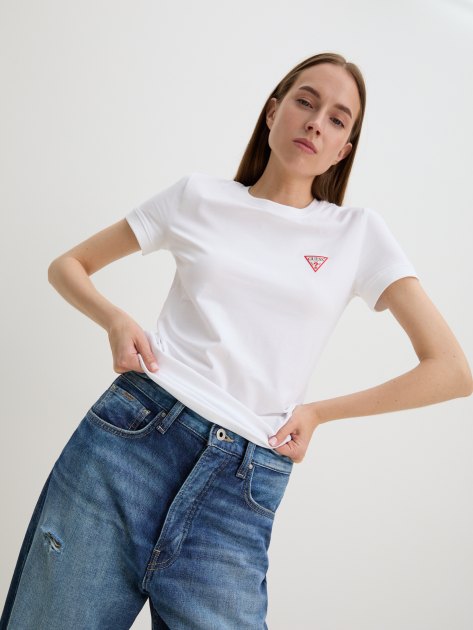 Женская футболка GUESS SS CN MINI TRIANGLE TEE, Артикул W2YI44J1314, белый | 4071990. Ракурс 5