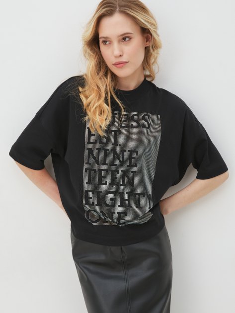 Женская футболка GUESS SS CN SHINY BOX TEE, Артикул W4YI28I3Z14, черный | 4072292. Ракурс 5