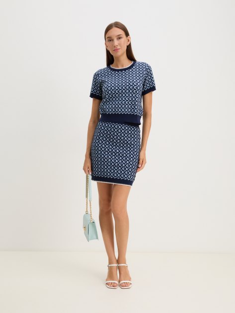 Юбка мини GUESS ASHLEY MONOGRAM SKIRT SWTR, Артикул W4YD46Z3FG0, темно-синий | 4077480. Ракурс 2