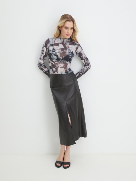 Женский лонгслив GUESS LS ADRIANA MESH TOP, Артикул W4YP04KBBF2, серый | 4078047. Ракурс 5