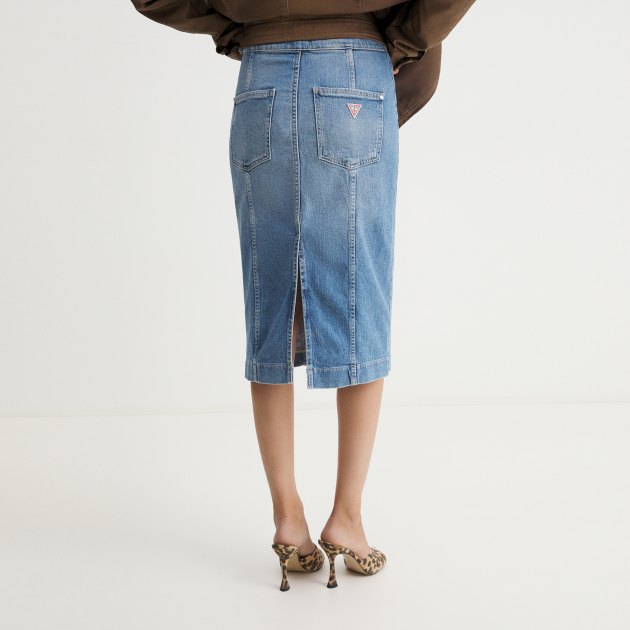 Женская юбка из денима GUESS EMMA LONGUETTE, Артикул W4YD45D5DD5, голубой | 4078495. Ракурс 4