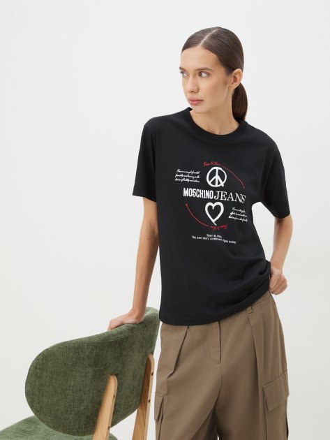 Женская футболка MO5CH1NO JEANS PAINTER, Артикул 0707 FW24, черный | 4082114. Ракурс 5