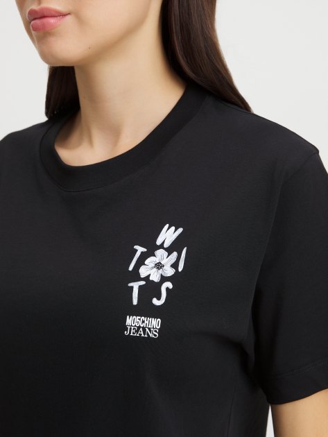 Женская футболка MO5CH1NO JEANS SYMBOLS, Артикул 0710 FW24, черный | 4082117. Ракурс 3