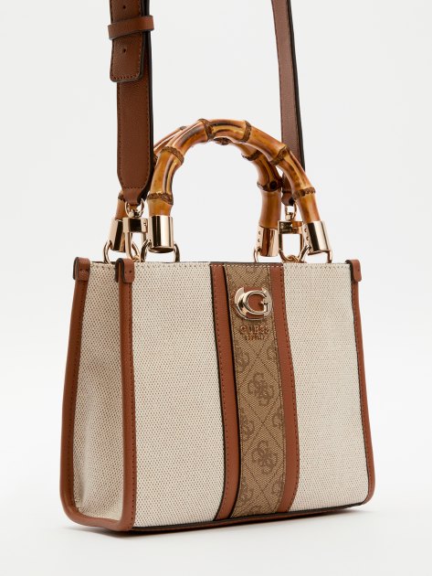Сумка летняя с ручками GUESS KERIMA BAMBOO 2 CPMT MINI TOTE, Артикул HWAG9337770, светло-бежевый | 4082233. Ракурс 3