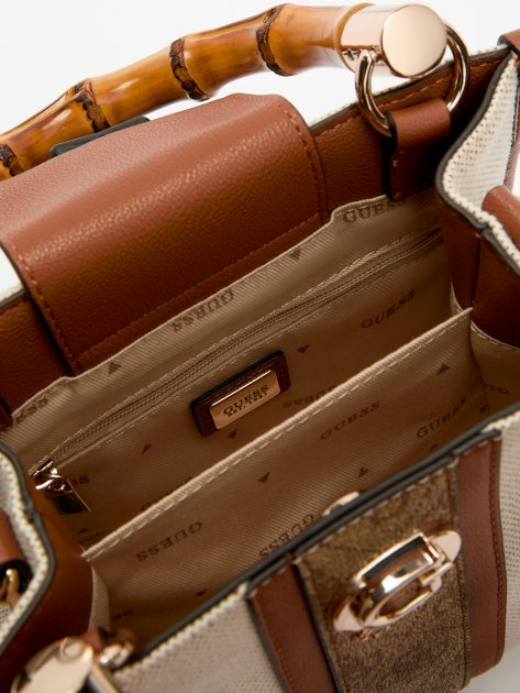 Сумка летняя с ручками GUESS KERIMA BAMBOO 2 CPMT MINI TOTE, Артикул HWAG9337770, светло-бежевый | 4082233. Ракурс 6