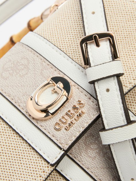 Сумка летняя с ручками GUESS KERIMA BAMBOO MINI TP HNDL FLP, Артикул HWAG9337780, светло-бежевый | 4082235. Ракурс 4