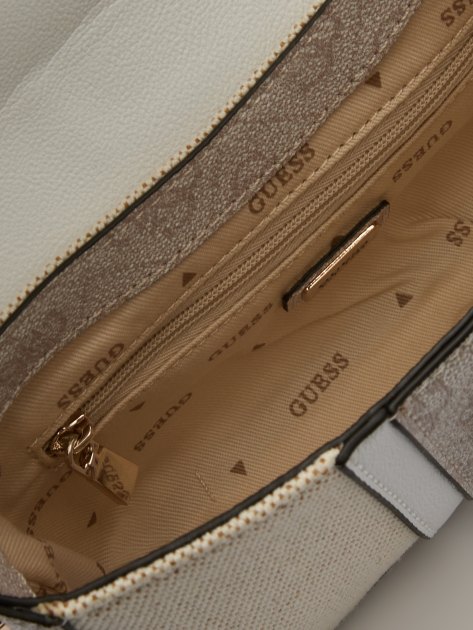 Сумка летняя с ручками GUESS KERIMA BAMBOO MINI TP HNDL FLP, Артикул HWAG9337780, светло-бежевый | 4082235. Ракурс 6