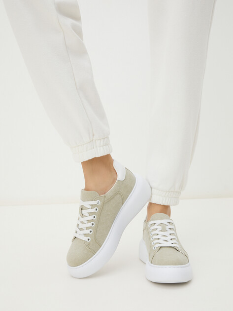 Женские кеды из денима TENDANCE, Артикул YS-38125A-3, серовато-бежевый | 4083084. Ракурс 2