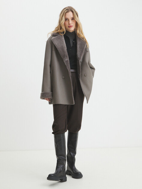 Женская дубленка MAISON DAVID, Артикул RV-W18, коричнево-серый | 4085317. Ракурс 2