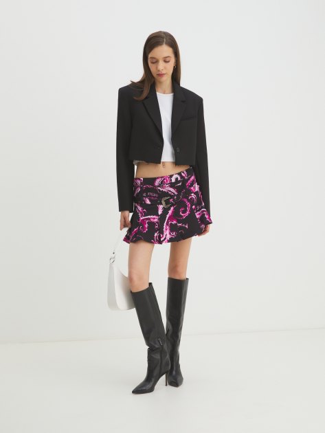 Юбка мини VERSACE JEANS COUTURE PRINT CHROMO COUTURE, Артикул 77HAE814, черный | 4103109. Ракурс 2