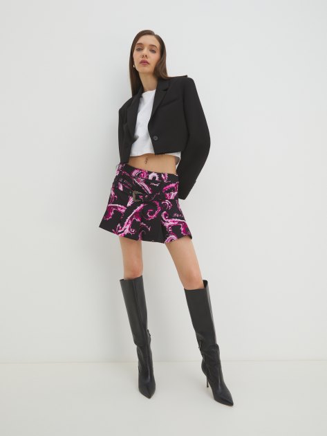 Юбка мини VERSACE JEANS COUTURE PRINT CHROMO COUTURE, Артикул 77HAE814, черный | 4103109. Ракурс 5