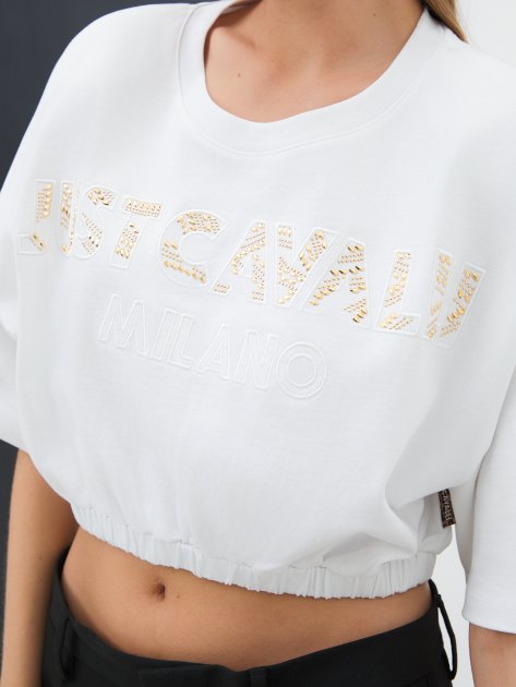 Топ JUST CAVALLI LOGO STUDS, Артикул 77PAHE15, белый | 4105434. Ракурс 3 Топ JUST CAVALLI LOGO STUDS, Артикул 77PAHE15, белый | 4105434. Ракурс 3