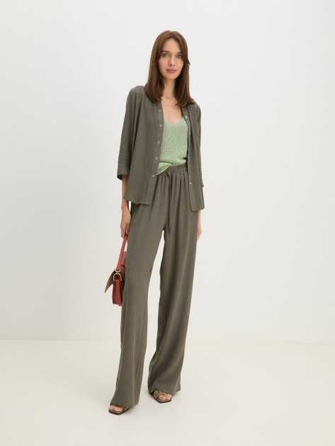 Женские брюки палаццо MAISON DAVID, Артикул 2108-N, зеленовато-серый | 4223591. Ракурс 2