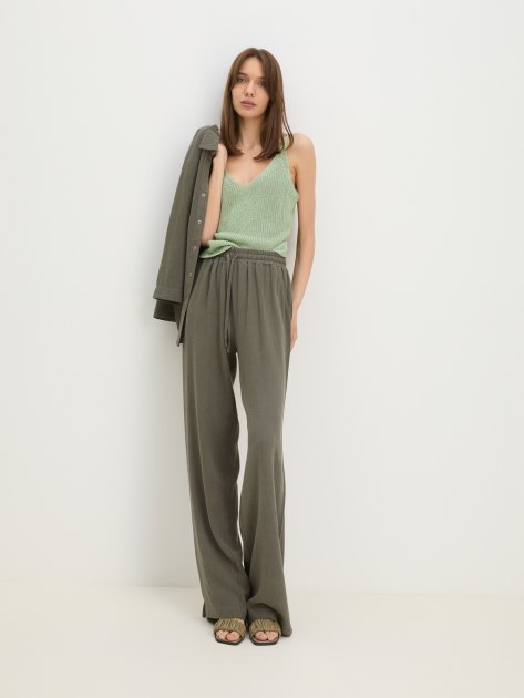 Женские брюки палаццо MAISON DAVID, Артикул 2108-N, зеленовато-серый | 4223591. Ракурс 5