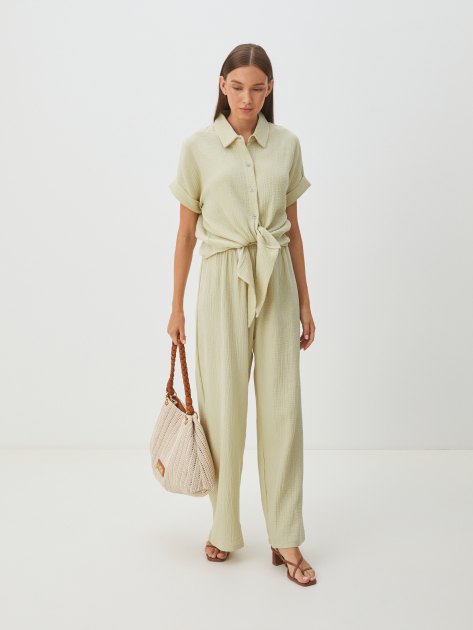 Женские широкие брюки из муслина MAISON DAVID, Артикул BLN920, бледно-зеленый | 4235383. Ракурс 2 Женские широкие брюки из муслина MAISON DAVID, Артикул BLN920, бледно-зеленый | 4235383. Ракурс 2