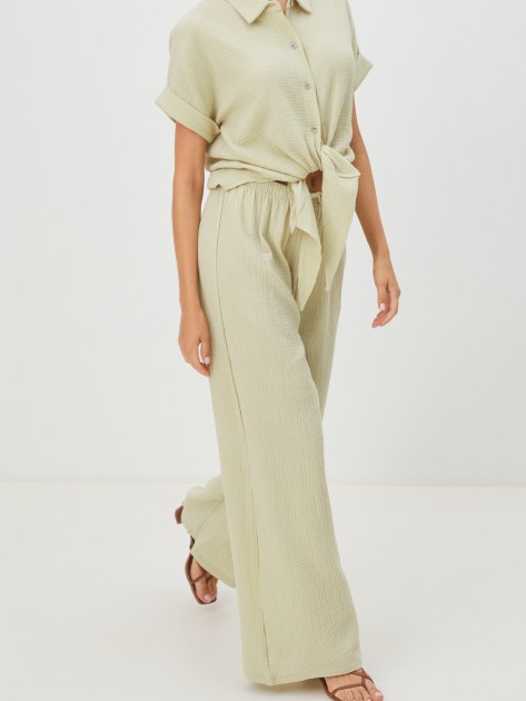 Женские широкие брюки из муслина MAISON DAVID, Артикул BLN920, бледно-зеленый | 4235383. Ракурс 5 Женские широкие брюки из муслина MAISON DAVID, Артикул BLN920, бледно-зеленый | 4235383. Ракурс 5
